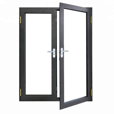 Two Side Open Casement French Doors , Grey Anodized Aluminum Vertical Door
